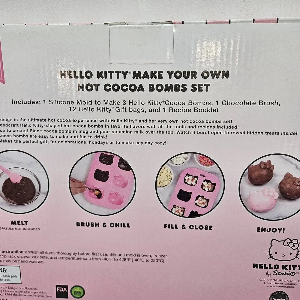 Hello Kitty Hot Cocoa Bombs Set 15 Pc. Silicone Mold, Brush, Gift Bags & Book